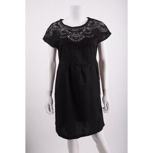 Boden Womens Fleur Embroidered Linen Dress UK 8 US 4 Black Knee Length NWT